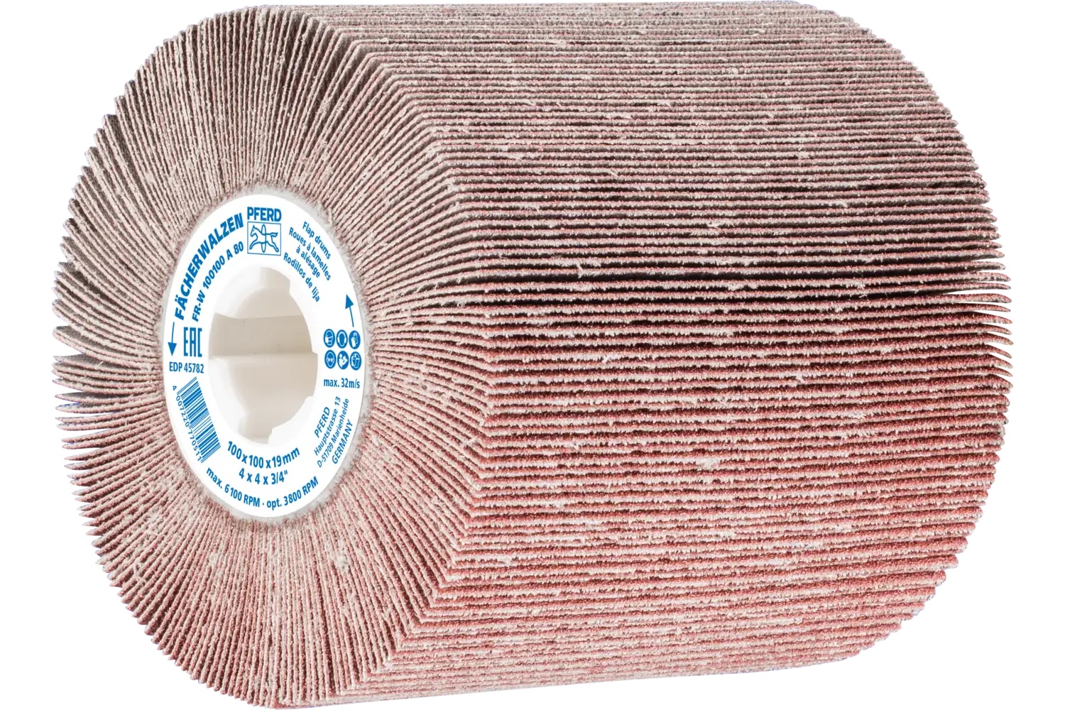 Picture of Pferd Flap Drum, 4" x 4, 3/4" Keyed Arbor, 80 Grit, Aluminum oxide